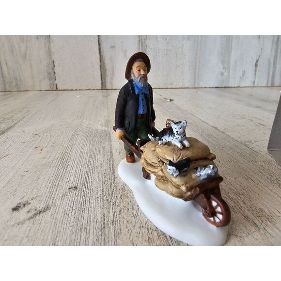 Dept 56 57110 not too fast please cats kitten wheelbarrow Man village New Englan - Picture 7 of 7